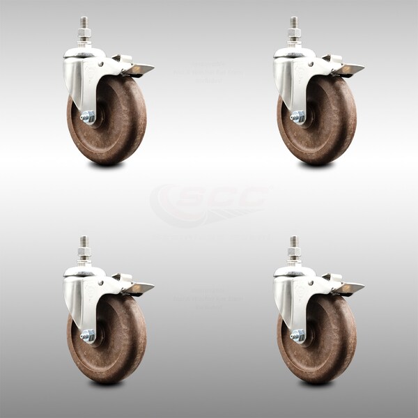 Service Caster 5 Inch 316SS High Temp Glass Filled Nylon 1/2 Inch Stem Caster Set Lock Brake SCC SCC-SS316TSTTL20S514-GFNSHT-121315-4 - main